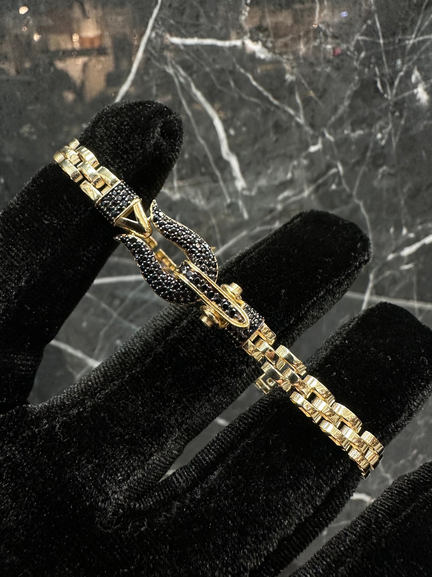 14K Gouden President Armband met Onyx Slot – 19 cm | 5,5 mm