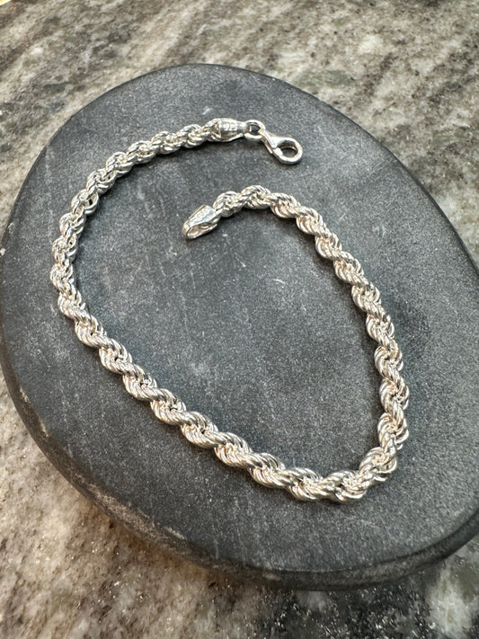 Prachtige 925 Zilveren Rope Armband – 21 cm | 4,5 mm | Tijdloos & Stijlvol