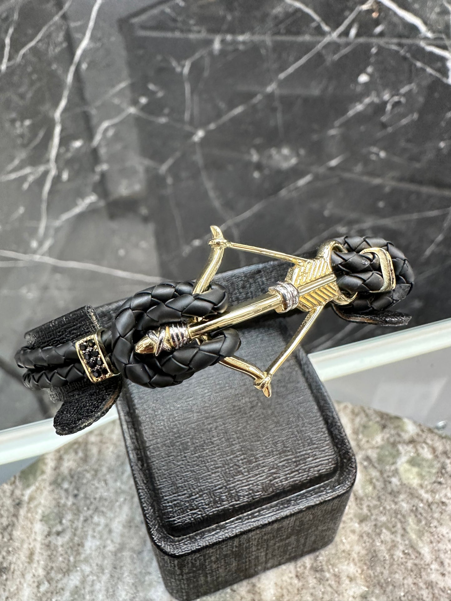 14K Gouden Pijl & Boog Armband met Leer