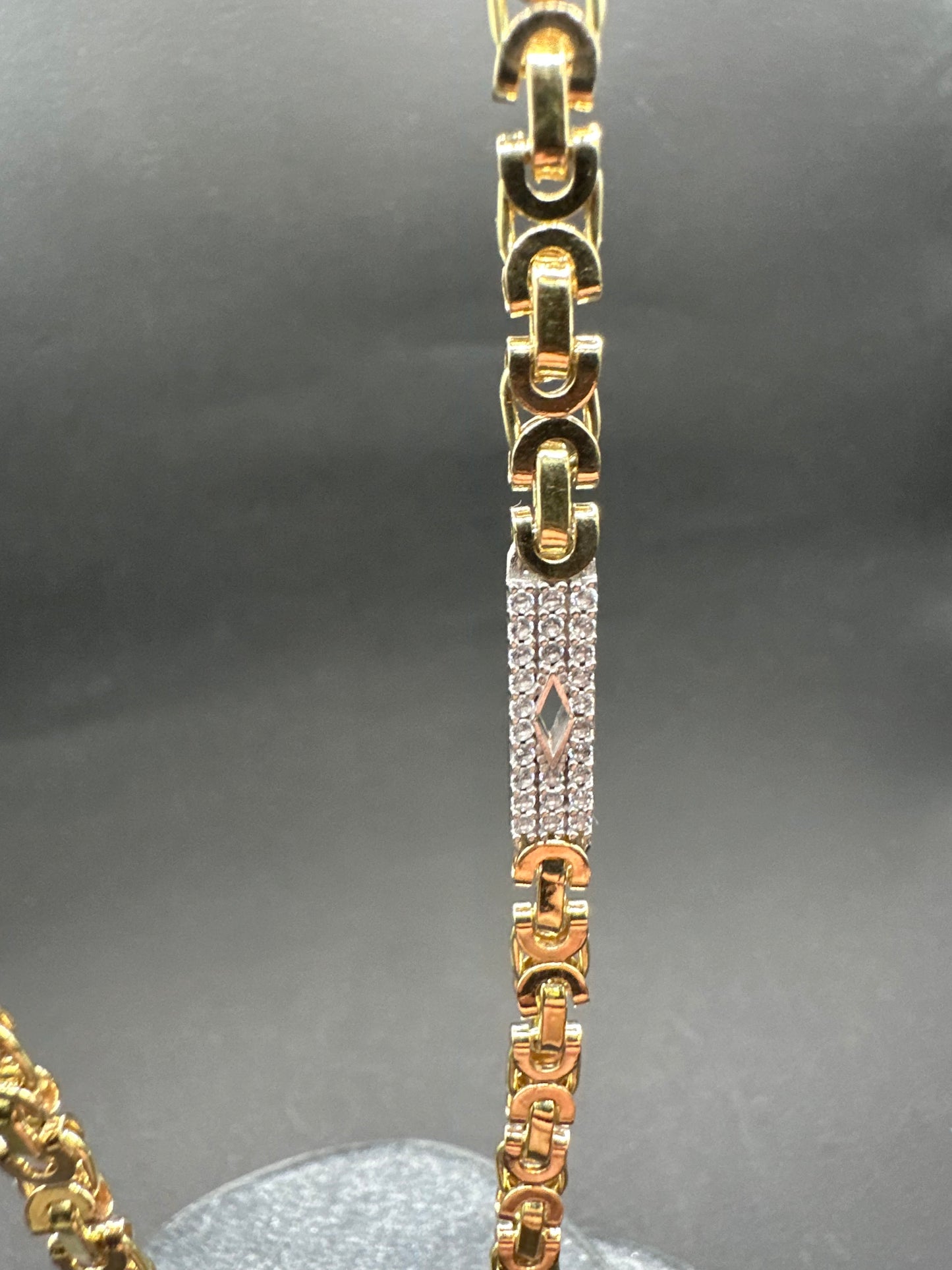 14K Gouden Massieve Platte Koningsketting met Iced Ruitjes – 70 cm