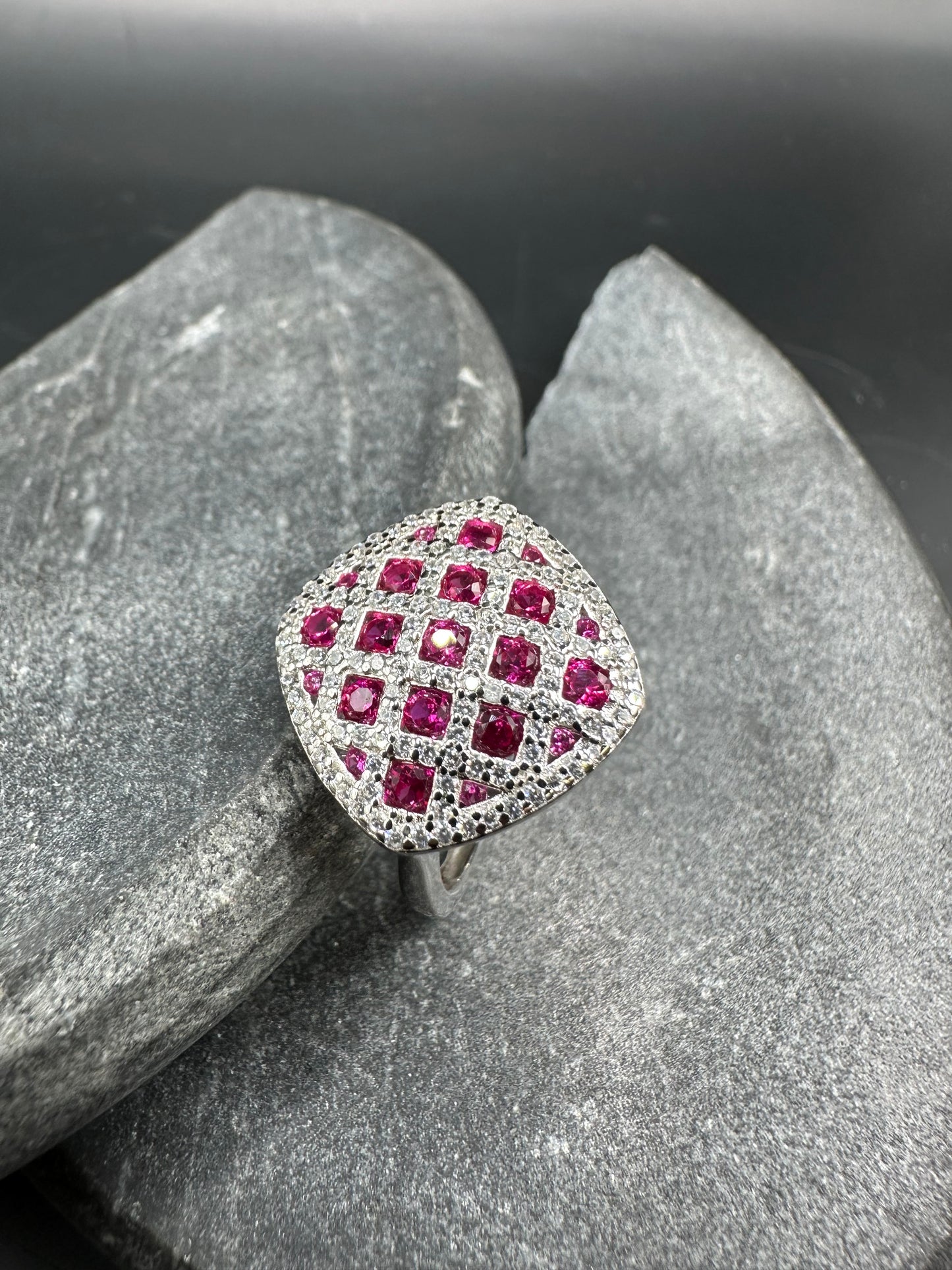 925 Zilveren Ring met Robijnen en Zirkonia – Free Size