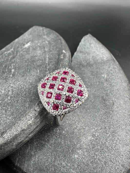 925 Zilveren Ring met Robijnen en Zirkonia – Free Size
