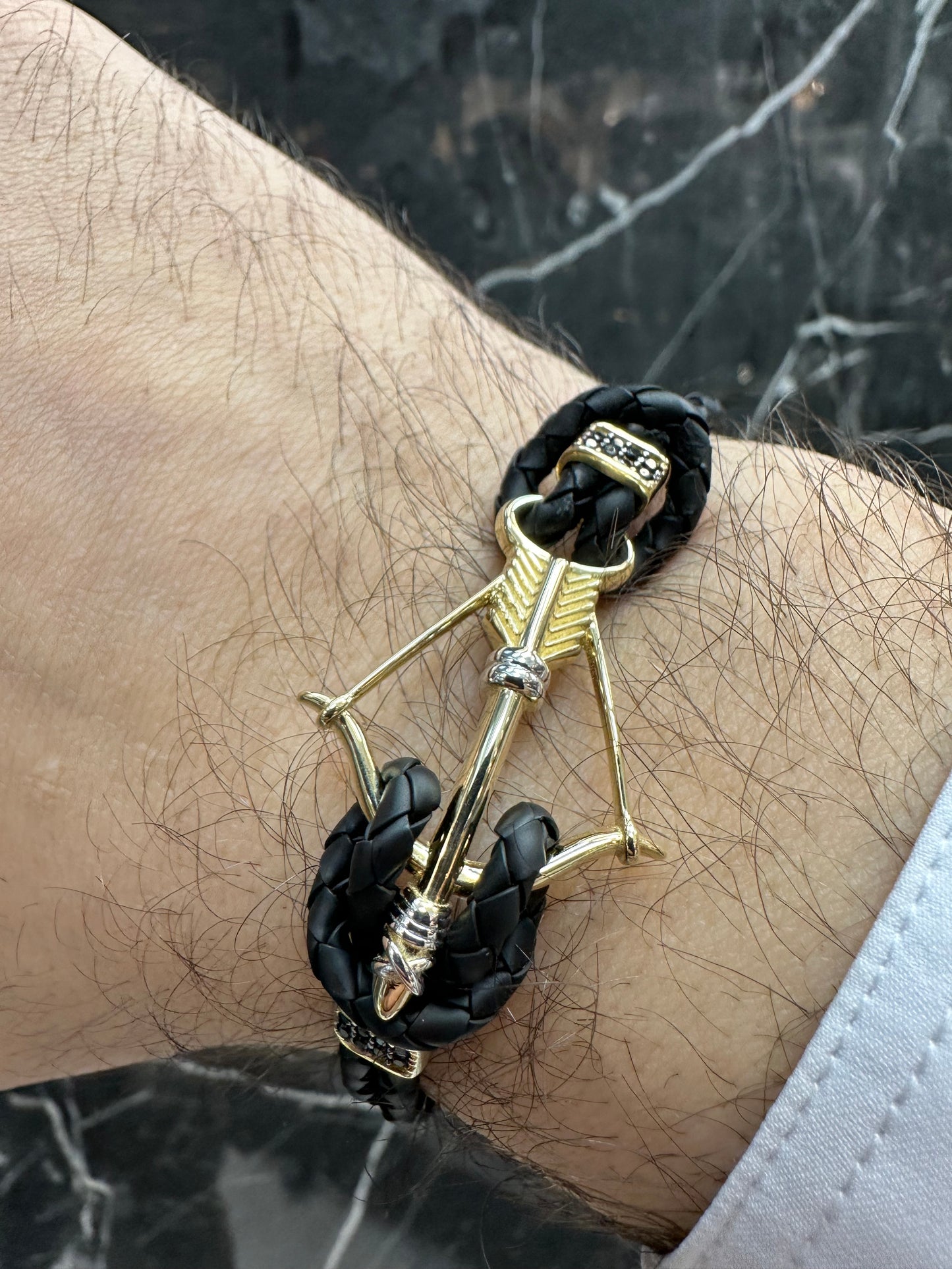 14K Gouden Pijl & Boog Armband met Leer