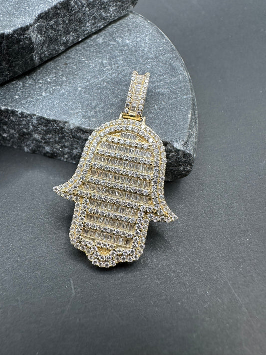 14K Gouden Hamsa Hanger met Zirkonia – 40 × 25,5 mm