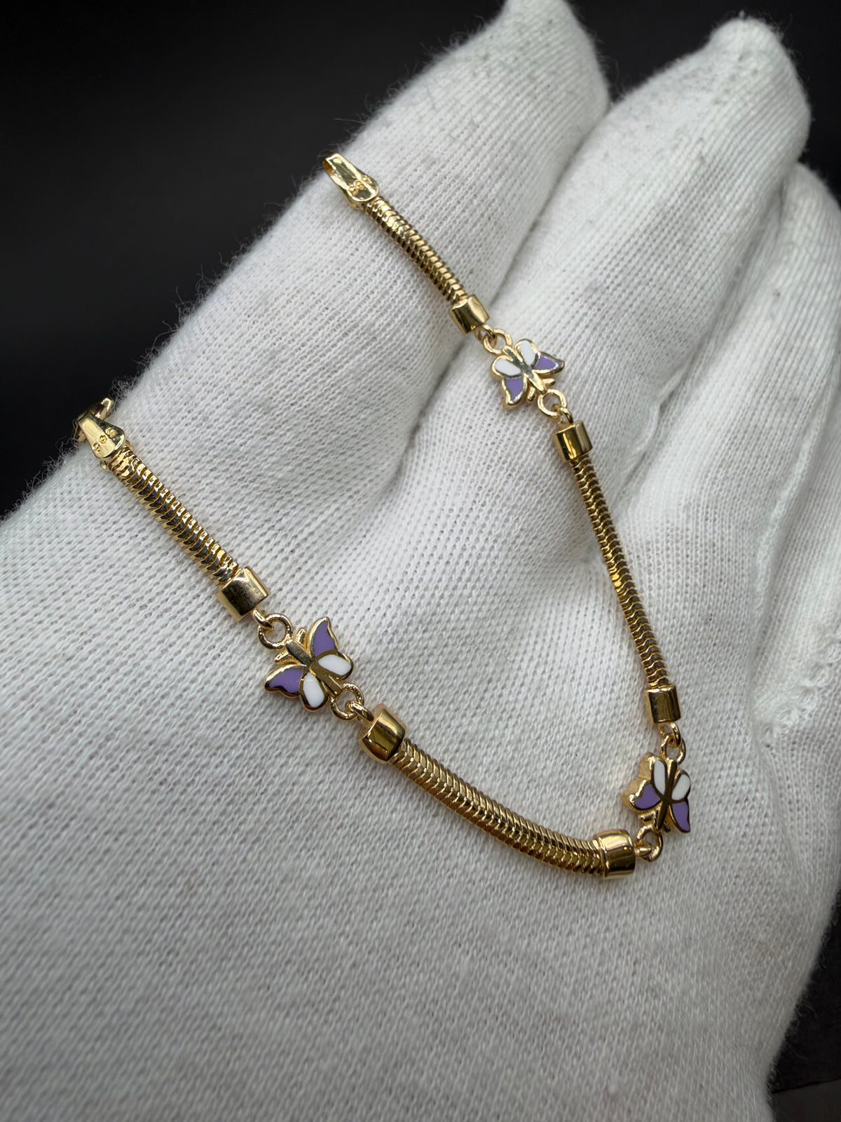 14K Gouden Kinderarmband met Vlindertjes – 14 cm – 2,4 mm