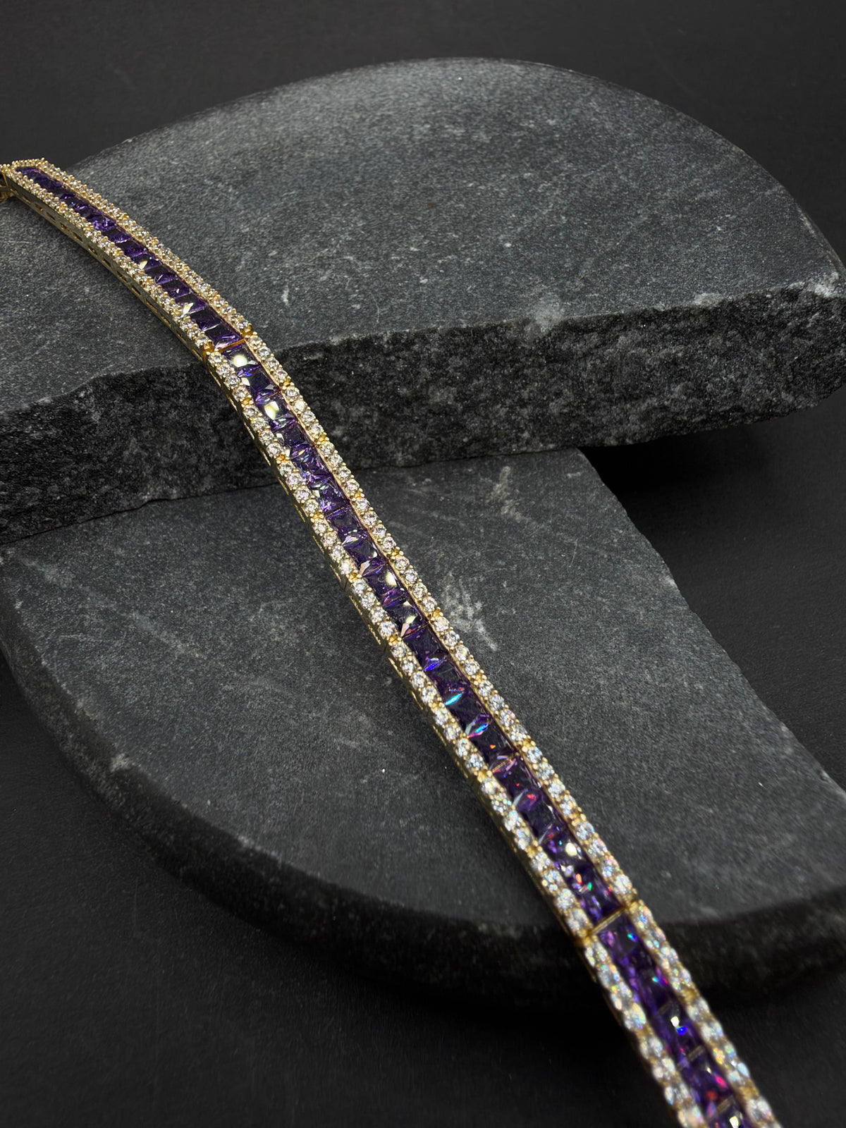 14K Gouden Armband met Amethist en Zirkonia – 18 cm – 4,5 mm