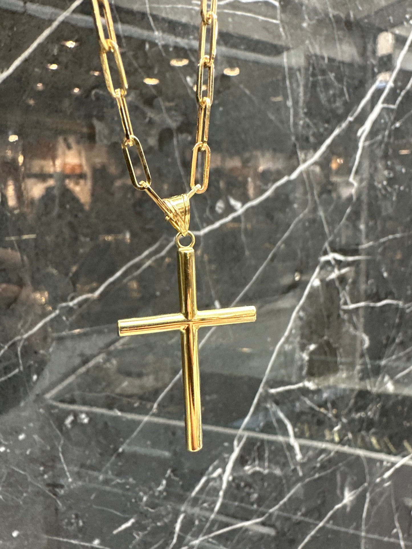 14K Gouden Papierclip Ketting met Kruis – 60 cm