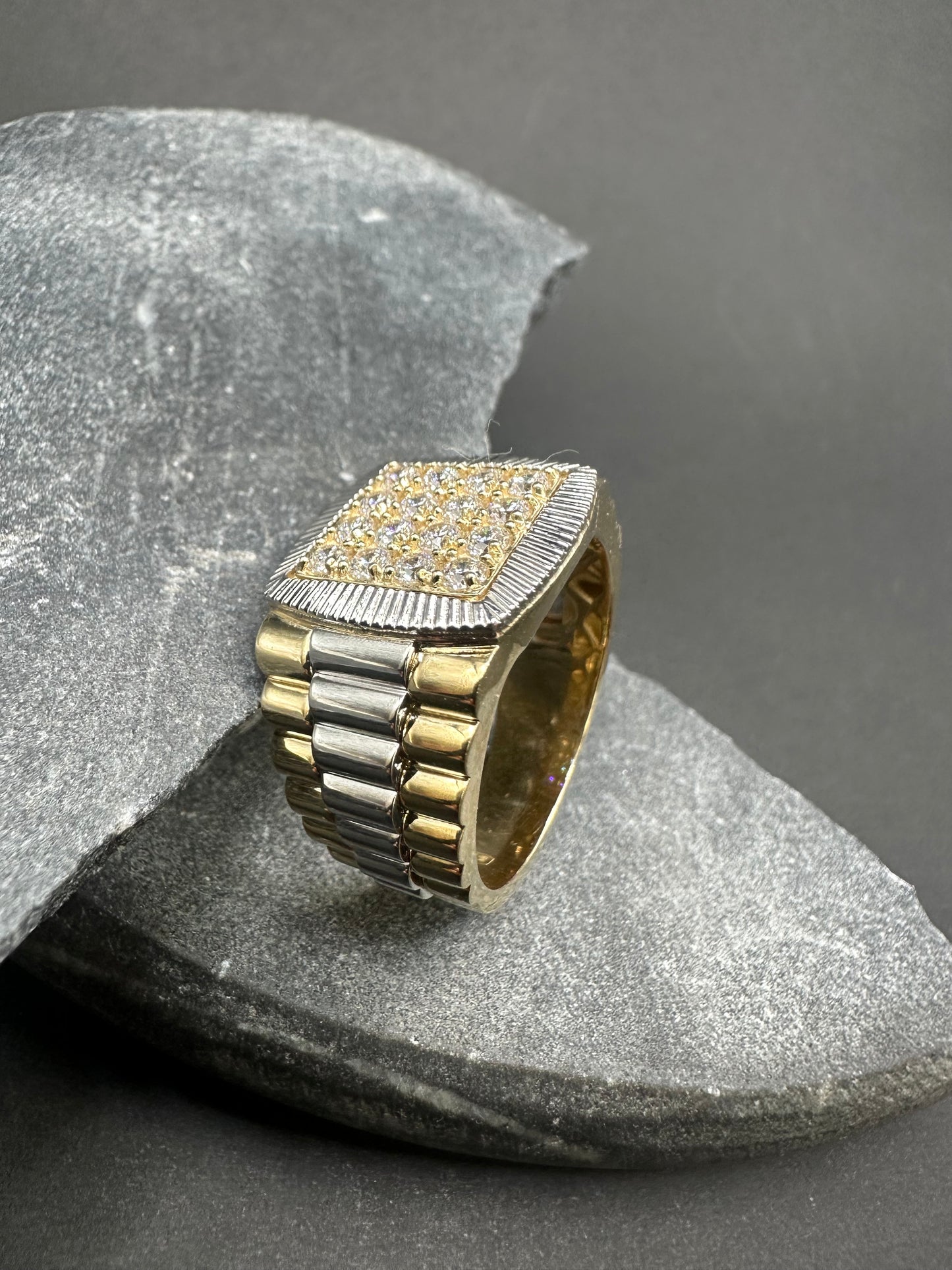 14K Gouden Bicolor Vierkante Ring met Zirkonia – Maat 20