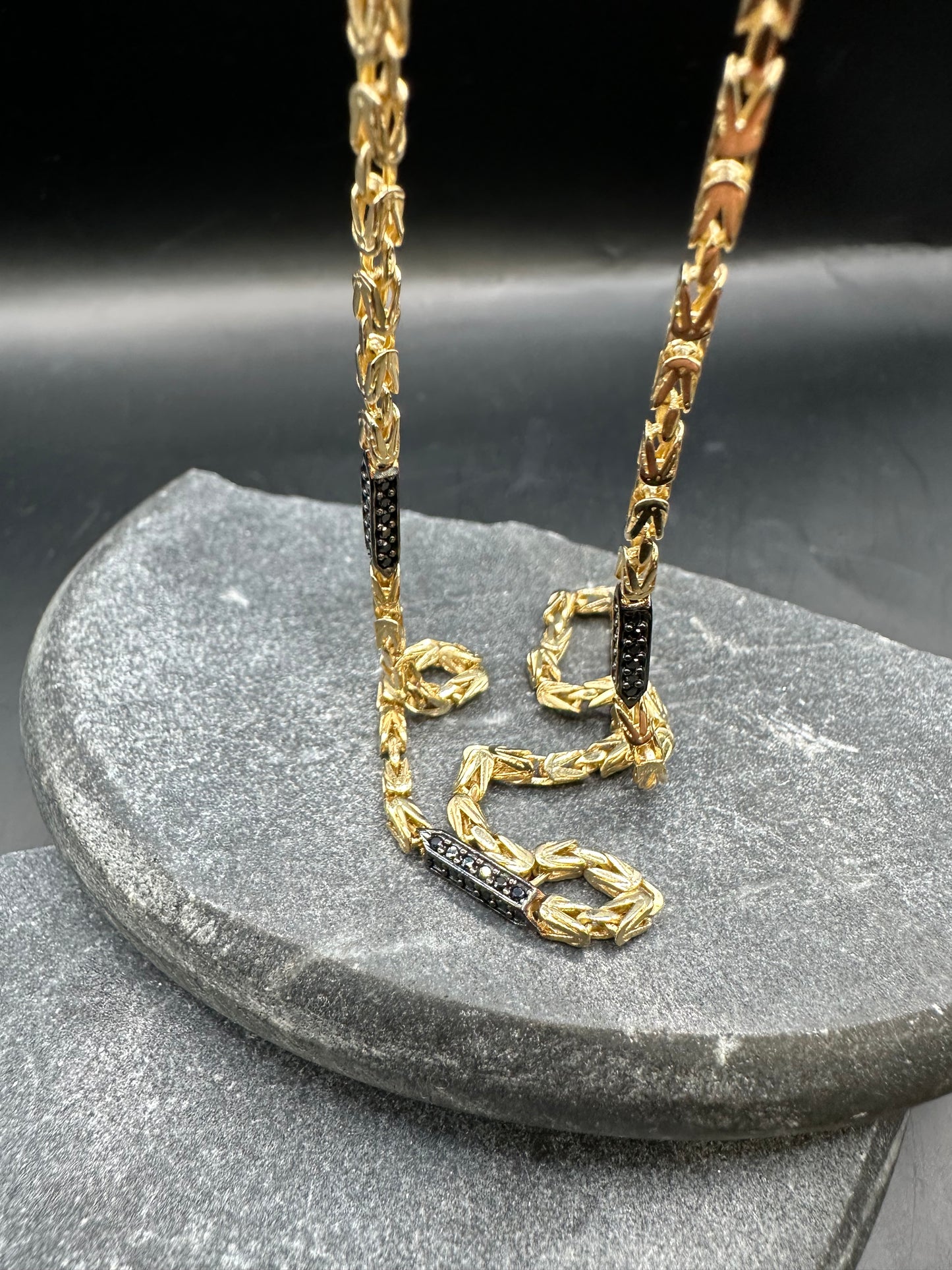 14K Gouden Massieve Koningsketting met Onyx Stenen – 2,1 mm