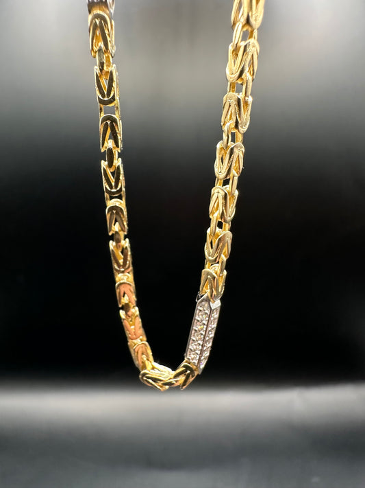 14K Gouden Massieve Koningsketting met Zirkonia Stenen – 60 cm
