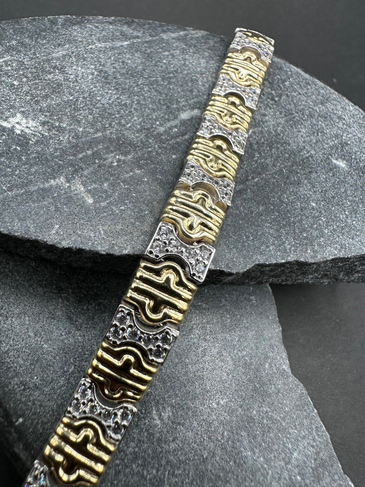 14K Gouden Bicolor Armband met Zirkonia – 19 cm