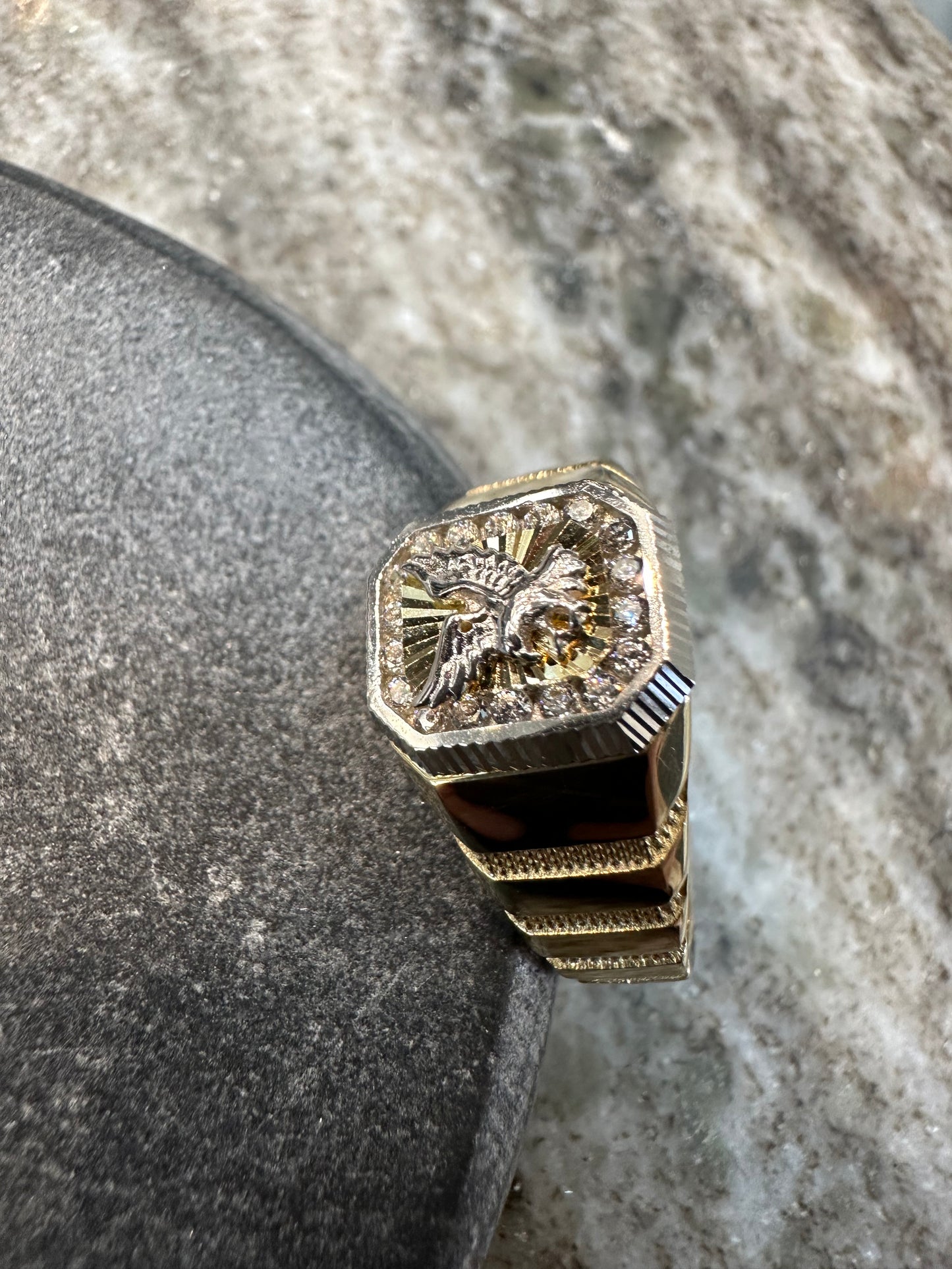 Prachtige 14K Gouden Bicolor Adelaar Ring – Krachtig & Luxe Design