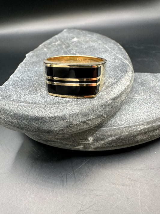 18K Massieve Zegelring met Onyx Lagen Steen – Maat 20