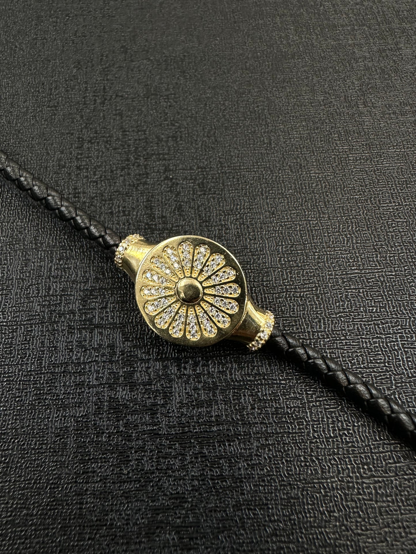 14K Gouden Rolleman Leren Armband met Zirkonia