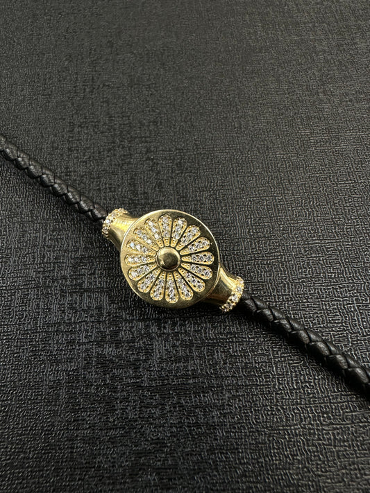14K Gouden Rolleman Leren Armband met Zirkonia