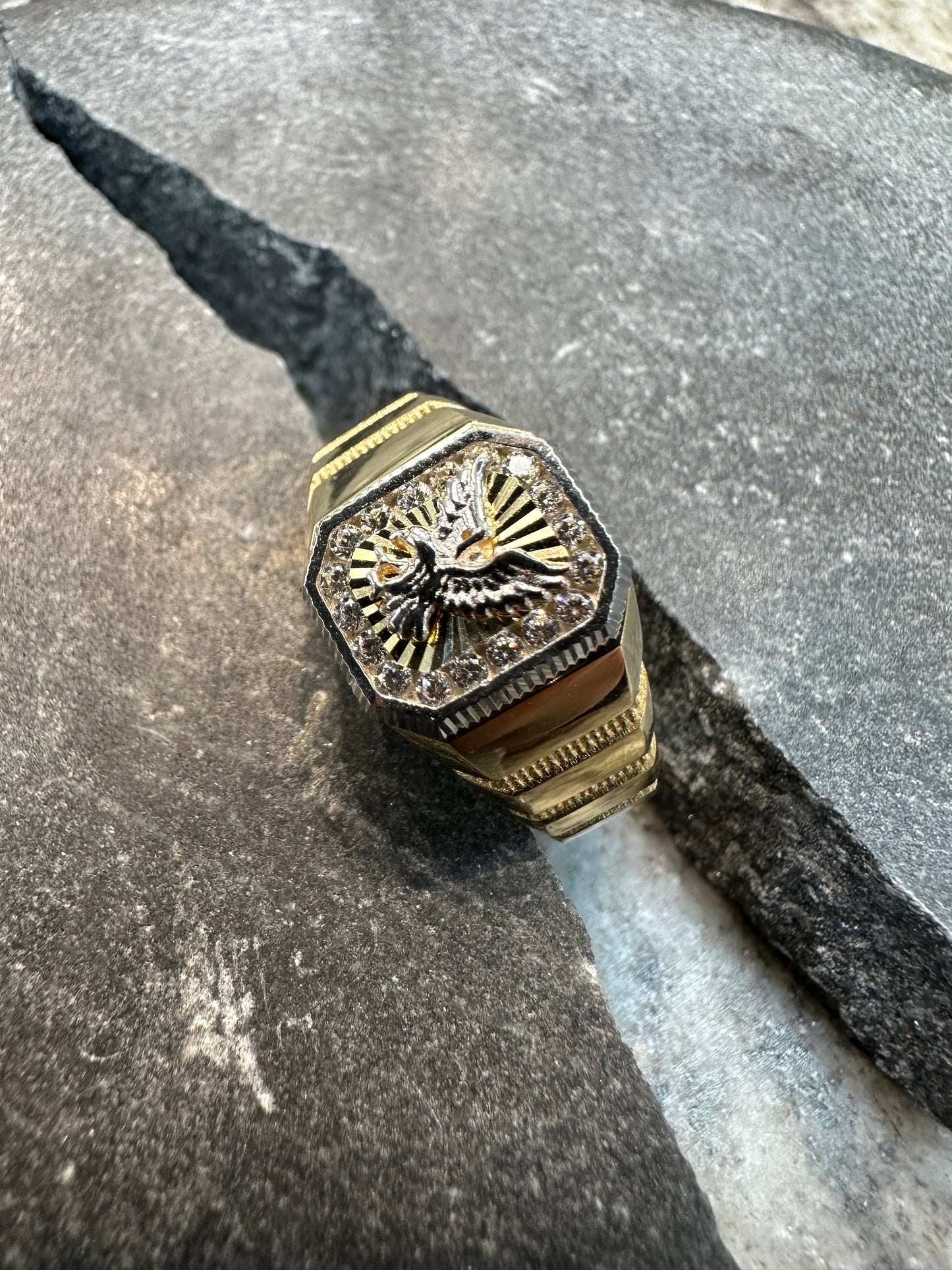 Prachtige 14K Gouden Bicolor Adelaar Ring – Krachtig & Luxe Design