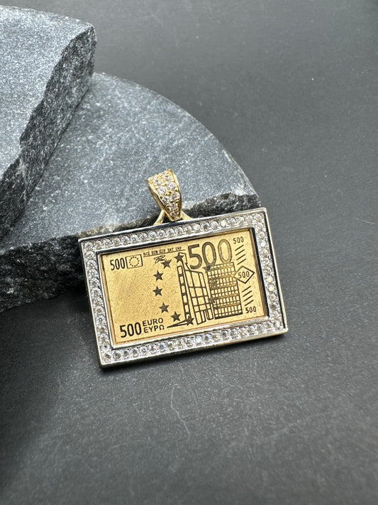 14K Gouden €500 Biljet Hanger met Zirkonia
