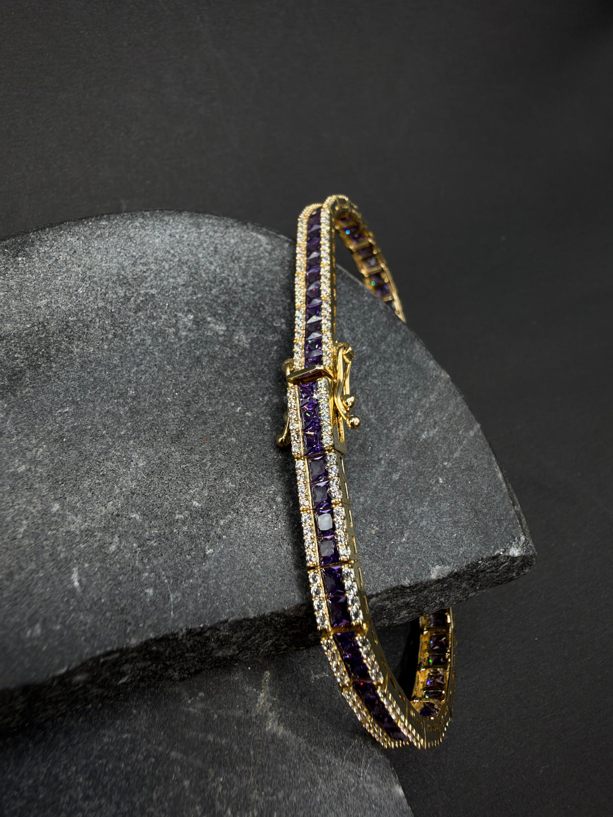 14K Gouden Armband met Amethist en Zirkonia – 18 cm – 4,5 mm