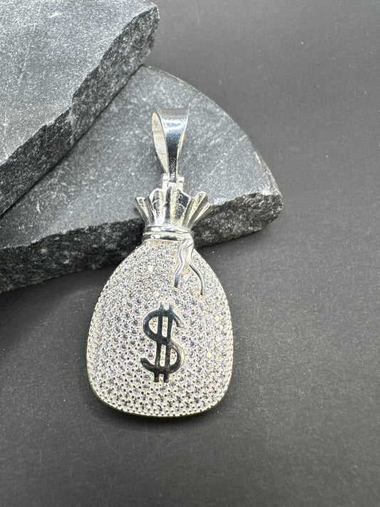 925 Zilveren Iced Out Money Bag Hanger met Zirkonia
