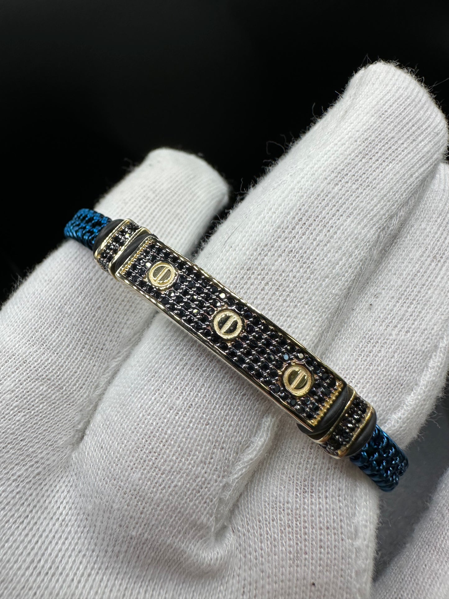14K Gouden Onyx Armband met Blauwe Band
