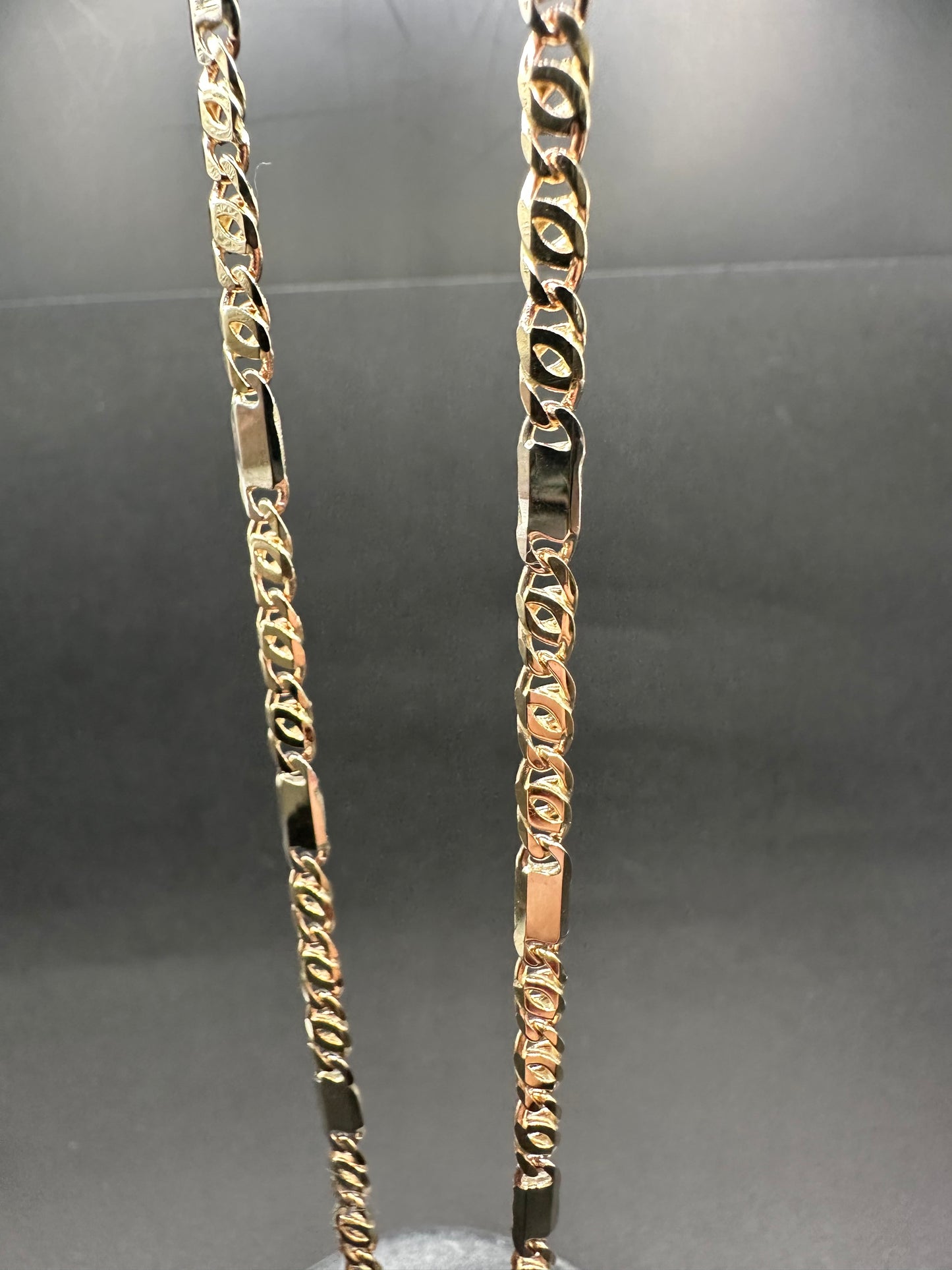 14K Gouden Massieve Valkenoog Schakel Ketting met Witgouden Tussenstukken – 60 cm