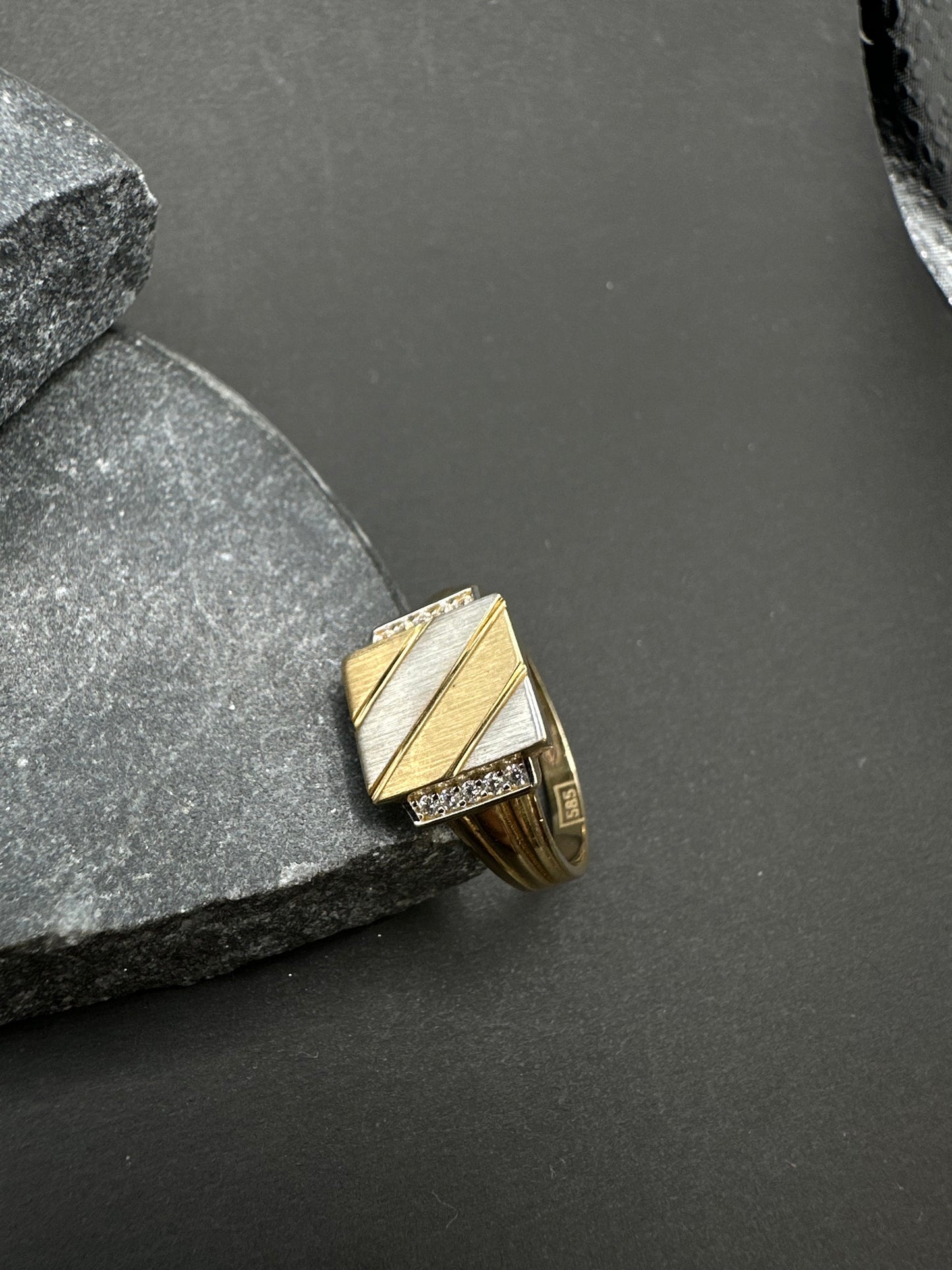14K Gouden Bicolor Vierkante Ring – Maat 20