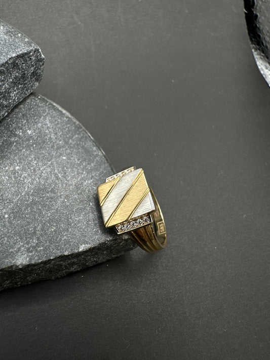 14K Gouden Bicolor Vierkante Ring – Maat 20
