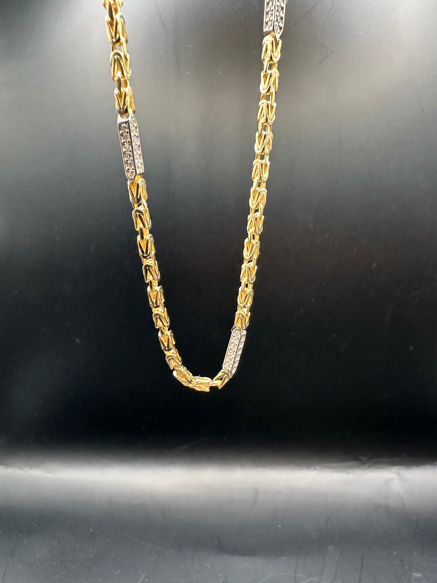 14K Gouden Massieve Koningsketting met Zirkonia Stenen – 60 cm