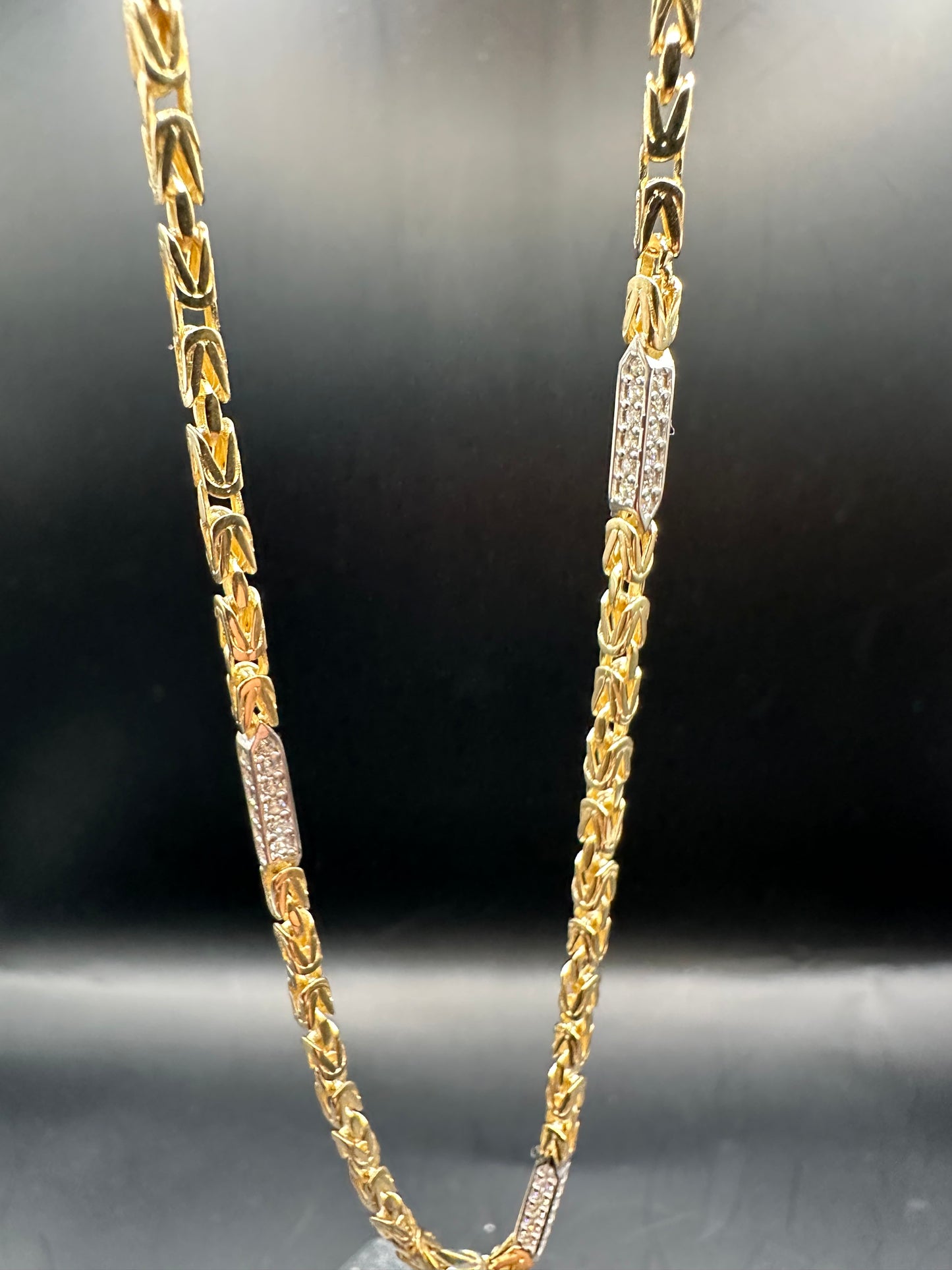 14K Gouden Massieve Koningsketting met Zirkonia Stenen – 60 cm