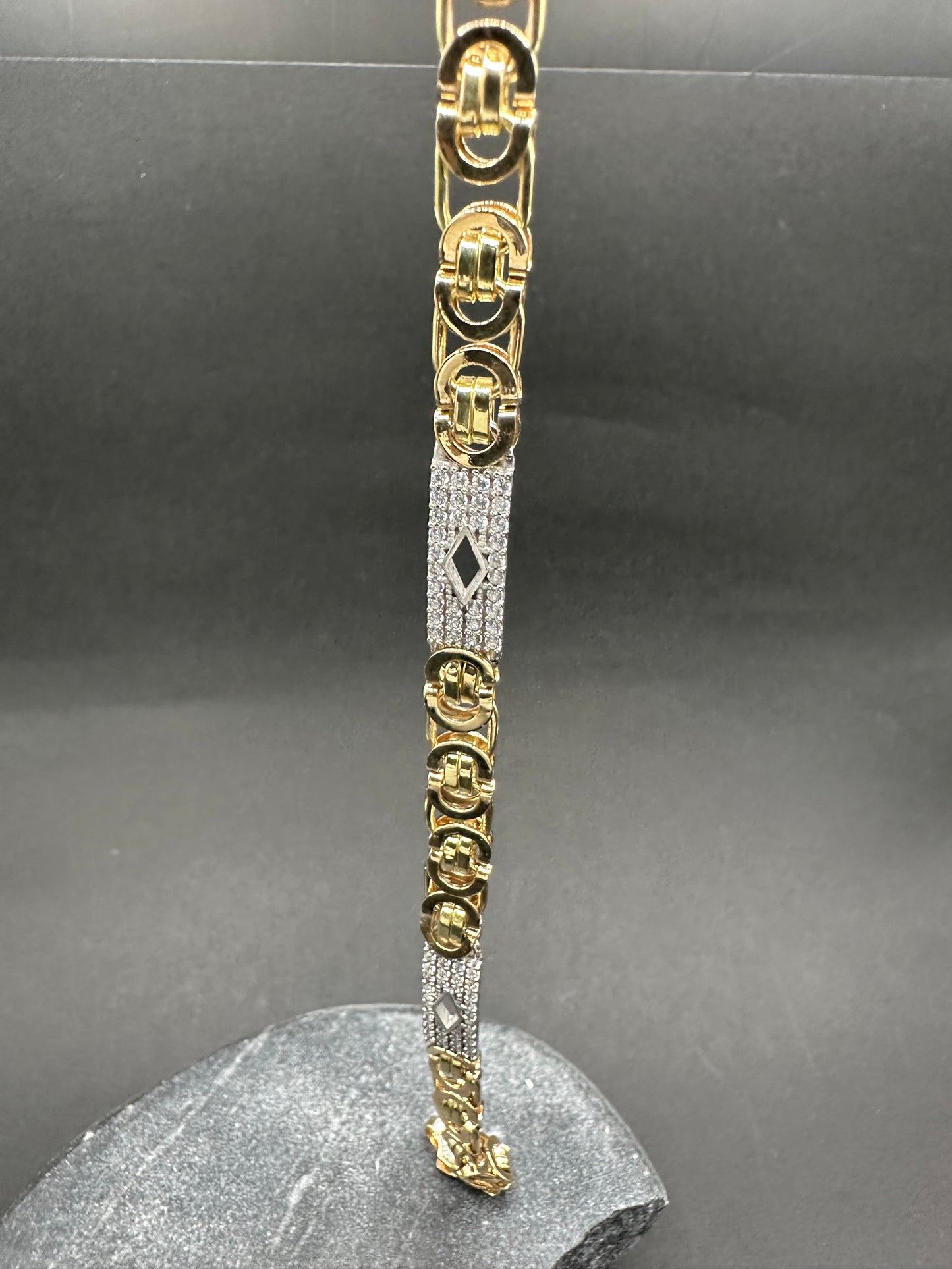 14K Gouden Platte Koningsarmband met Ruitjes en Zirkonia – 21 cm