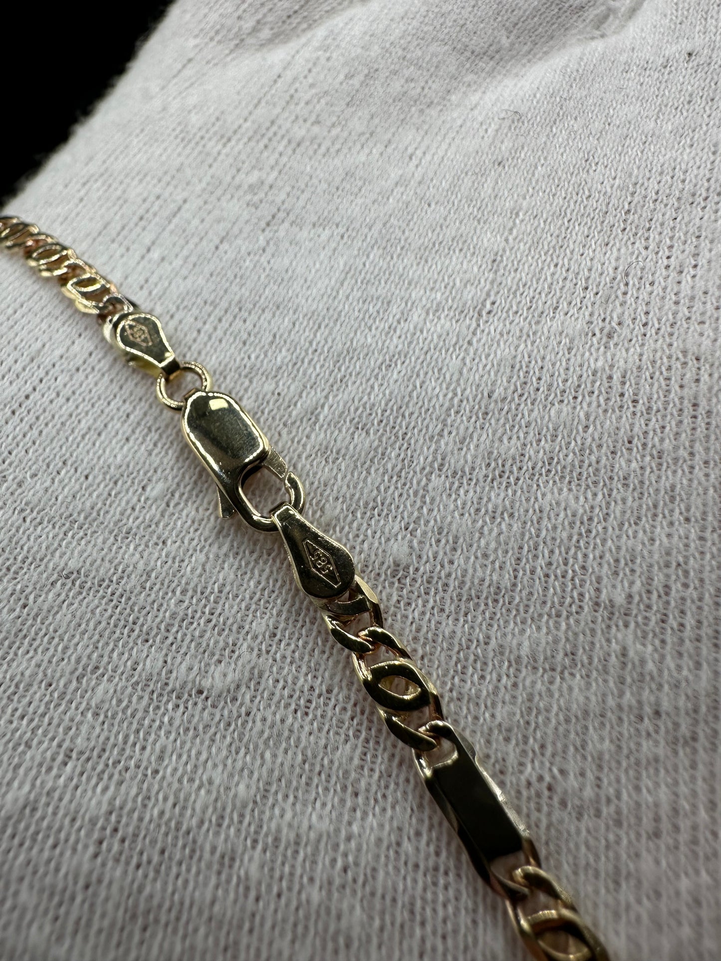14K Gouden Massieve Valkenoog Schakel Ketting met Witgouden Tussenstukken – 60 cm