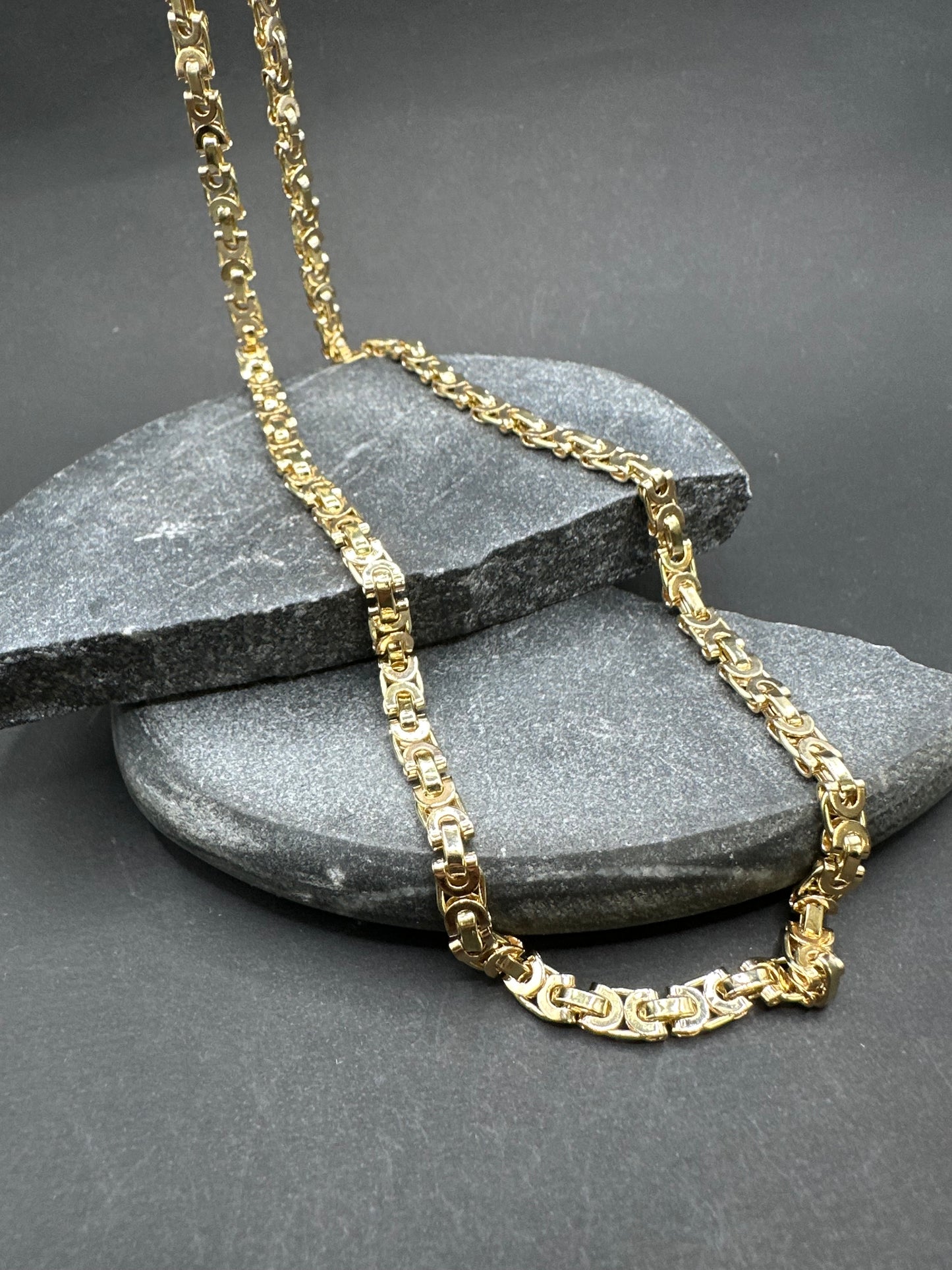 14K Gouden Massieve Platte Koningsketting – 70 cm