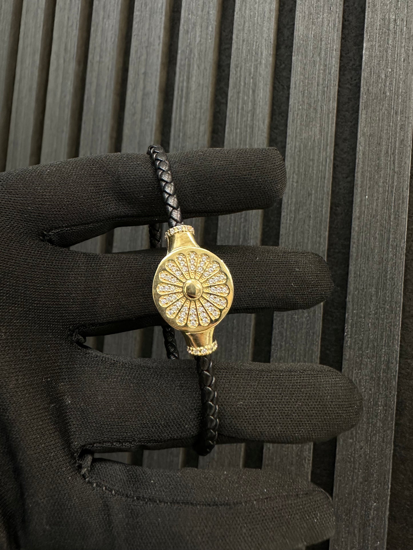 14K Gouden Rolleman Leren Armband met Zirkonia