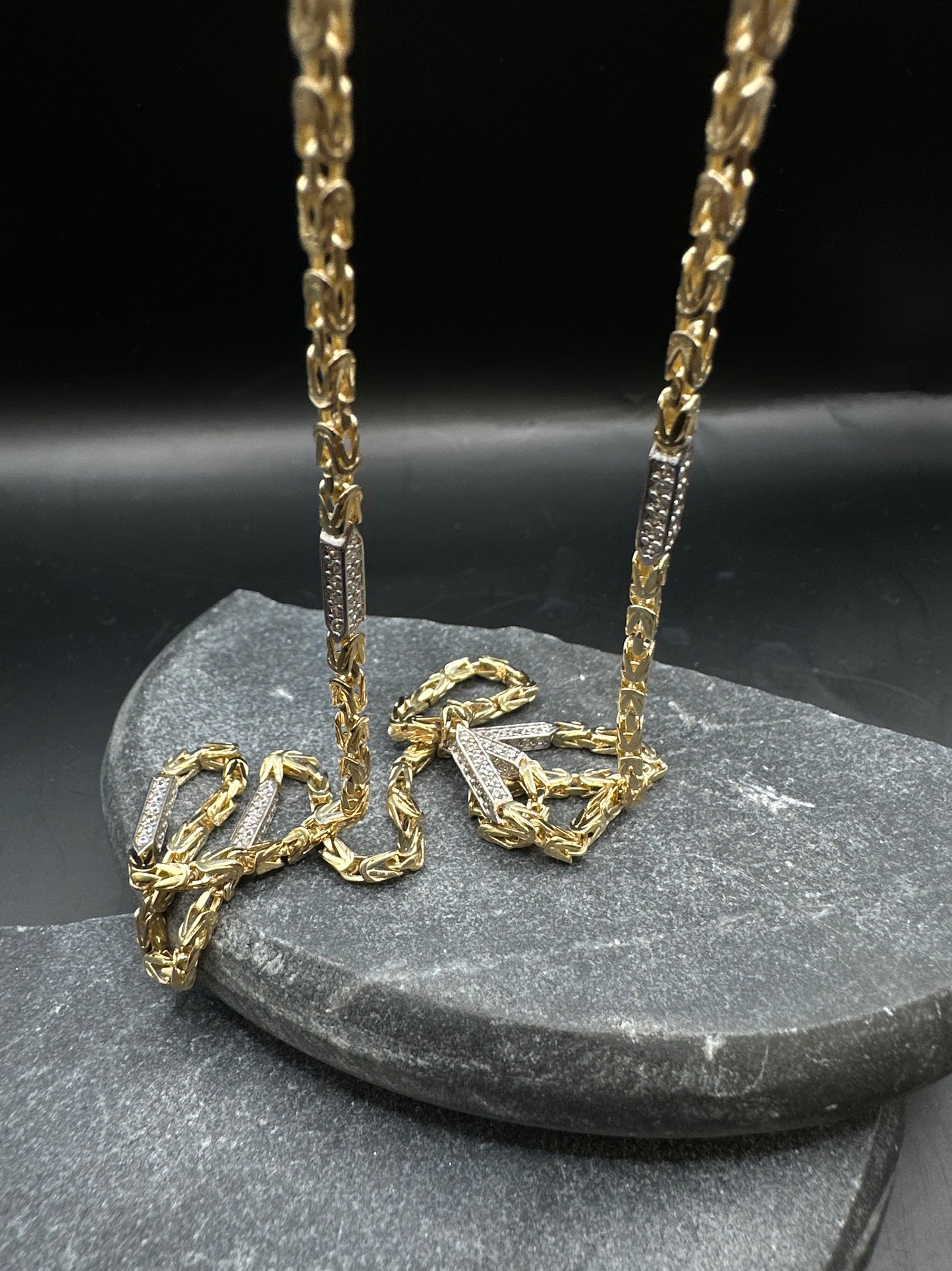 14K Gouden Massieve Koningsketting met Zirkonia Stenen – 60 cm