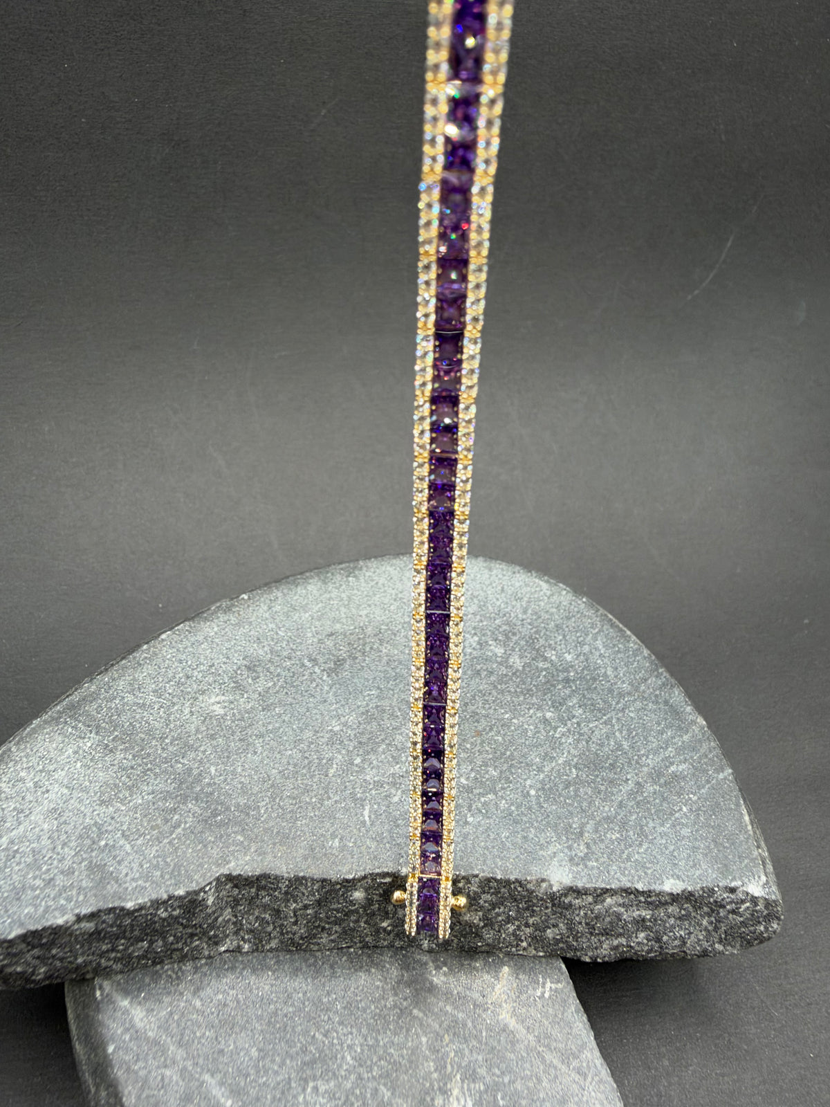 14K Gouden Armband met Amethist en Zirkonia – 18 cm – 4,5 mm