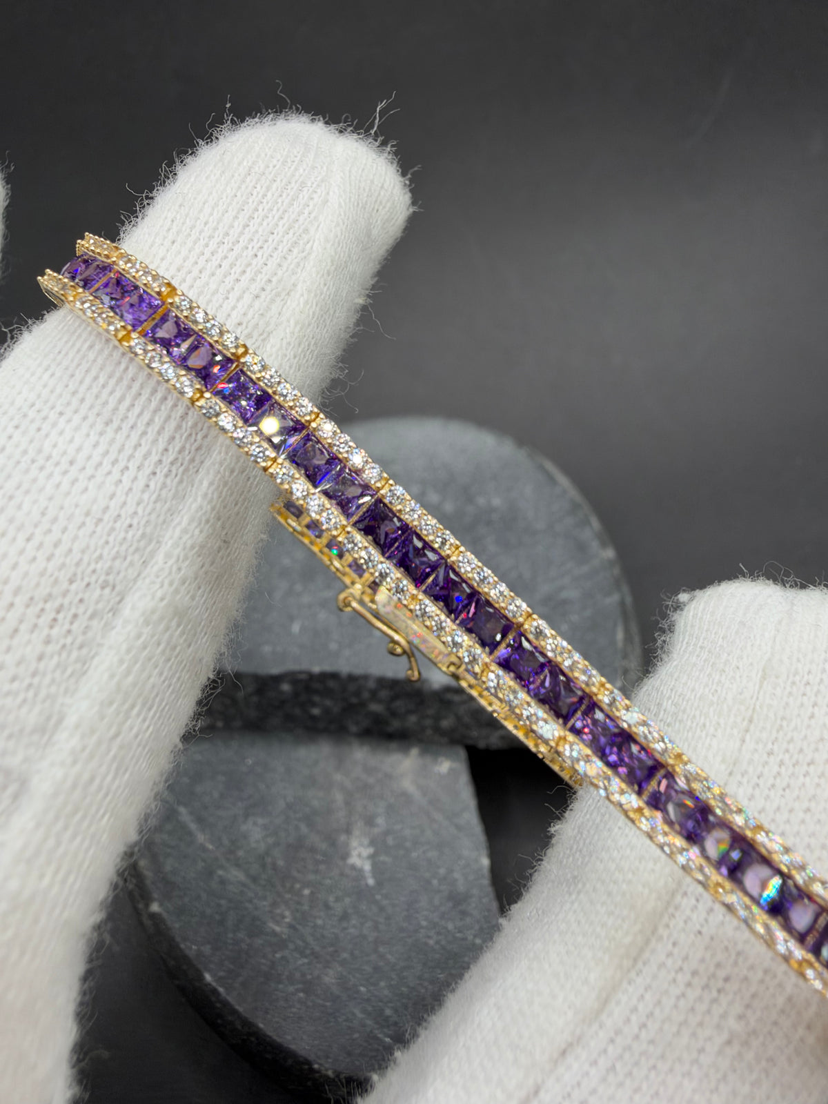 14K Gouden Armband met Amethist en Zirkonia – 18 cm – 4,5 mm