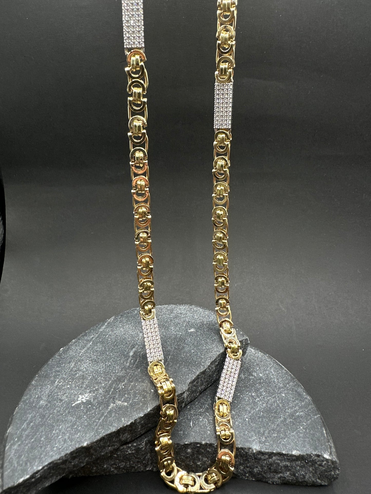 14K Gouden Massieve Platte Koningsketting met Zirkonia – 70 cm
