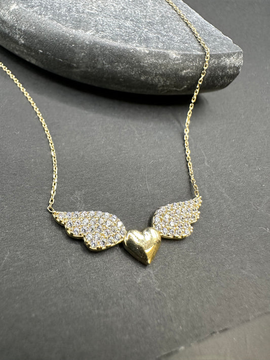 14K Gouden Ketting met Hart Vleugels ontwerp – 42 cm