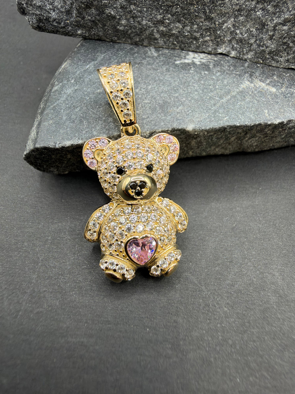 14K Gouden Teddybeer Hanger met Edelstenen – 15,7 × 28 mm