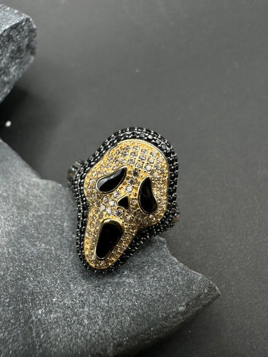 14K Gouden Scream Ring met Onyx en Zirkonia – Maat 18,5
