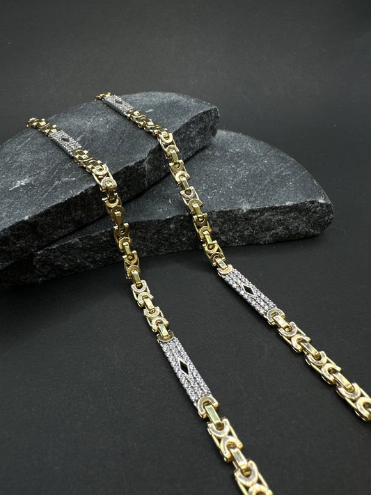 14K Gouden Massieve Platte Koningsketting met Iced Ruitjes – 70 cm