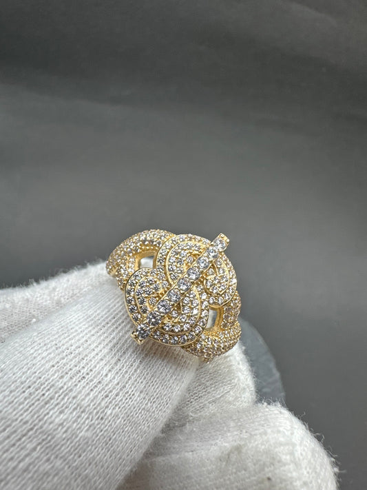 14K Gouden Iced Out Dollar Ring met Zirkonia – Maat 20