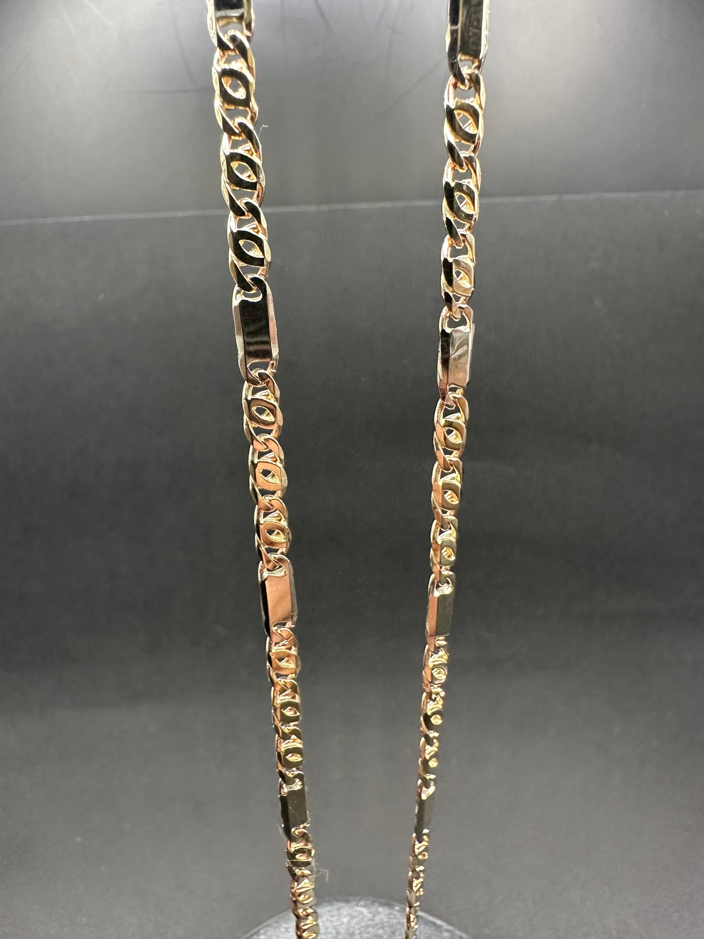 14K Gouden Massieve Valkenoog Schakel Ketting met Witgouden Tussenstukken – 60 cm
