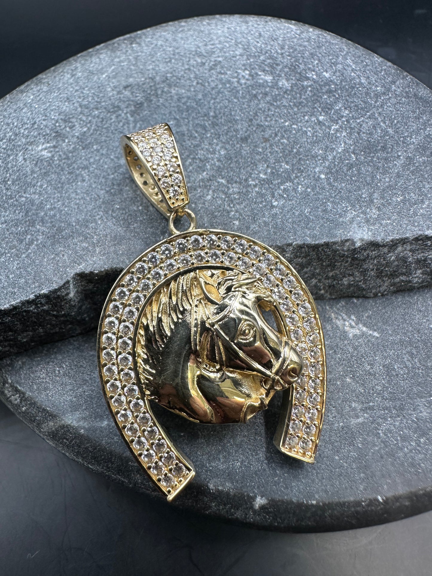 14K Gouden Paardenkop Hanger met Zirkonia