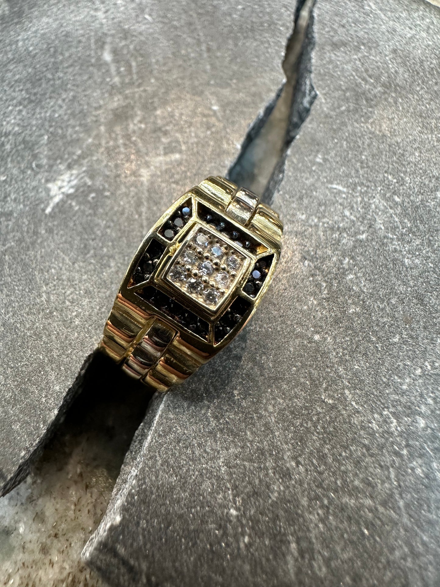 Prachtige 14K Gouden Onyx Rollie Ring – Maat 20,5 | Stoer & Luxe