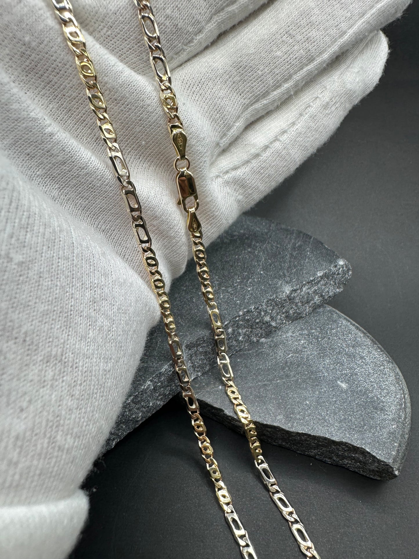14K Gouden Bicolor Massieve Valkenoog Ketting – 60 cm
