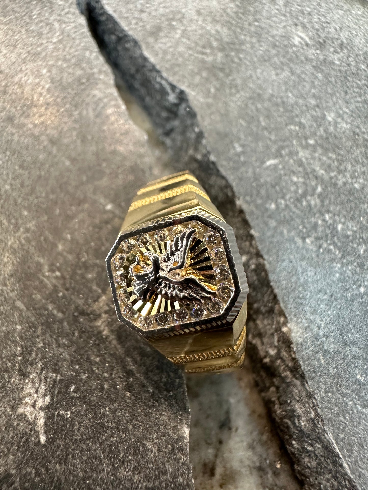 Prachtige 14K Gouden Bicolor Adelaar Ring – Krachtig & Luxe Design