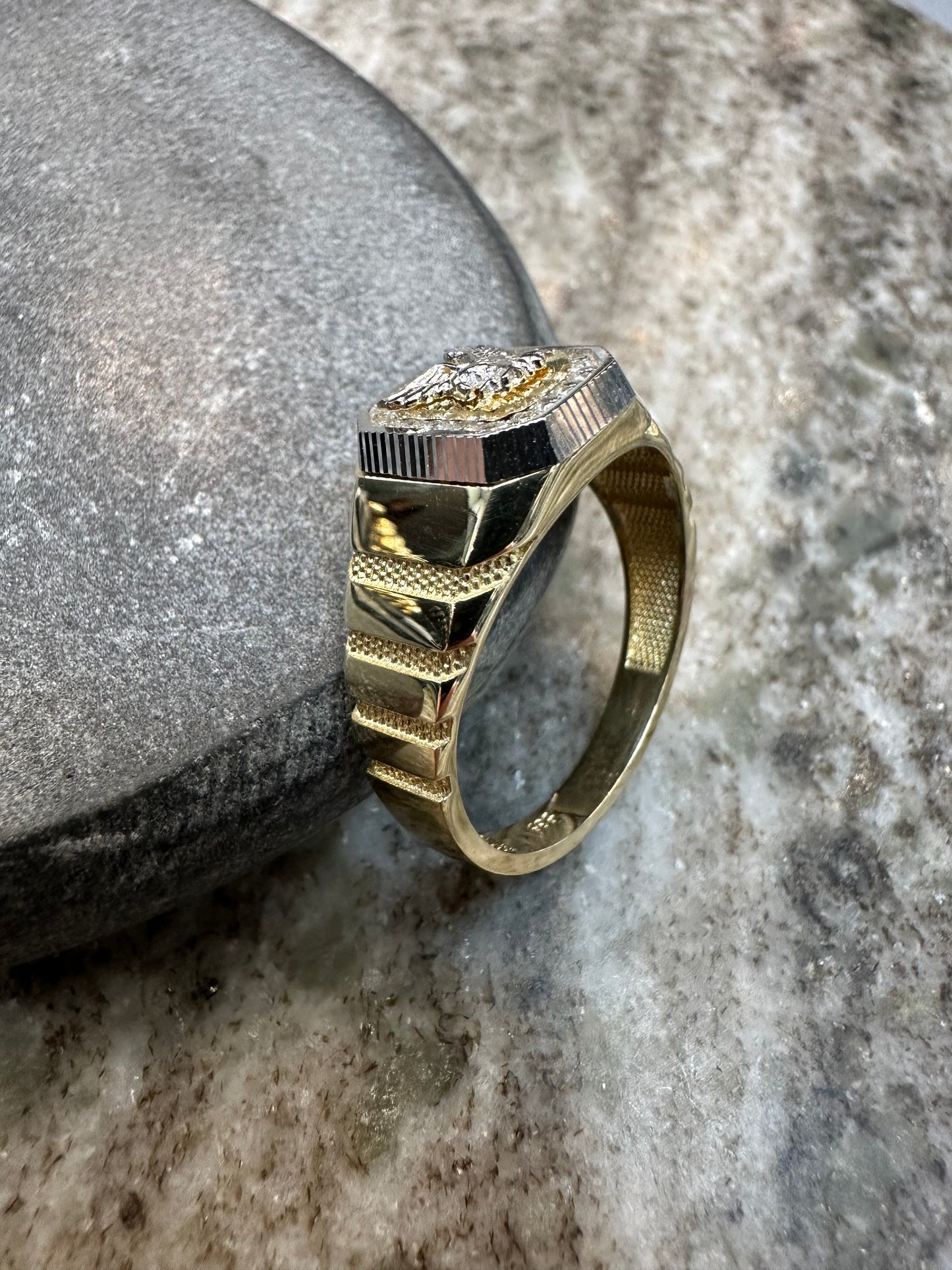 Prachtige 14K Gouden Bicolor Adelaar Ring – Krachtig & Luxe Design