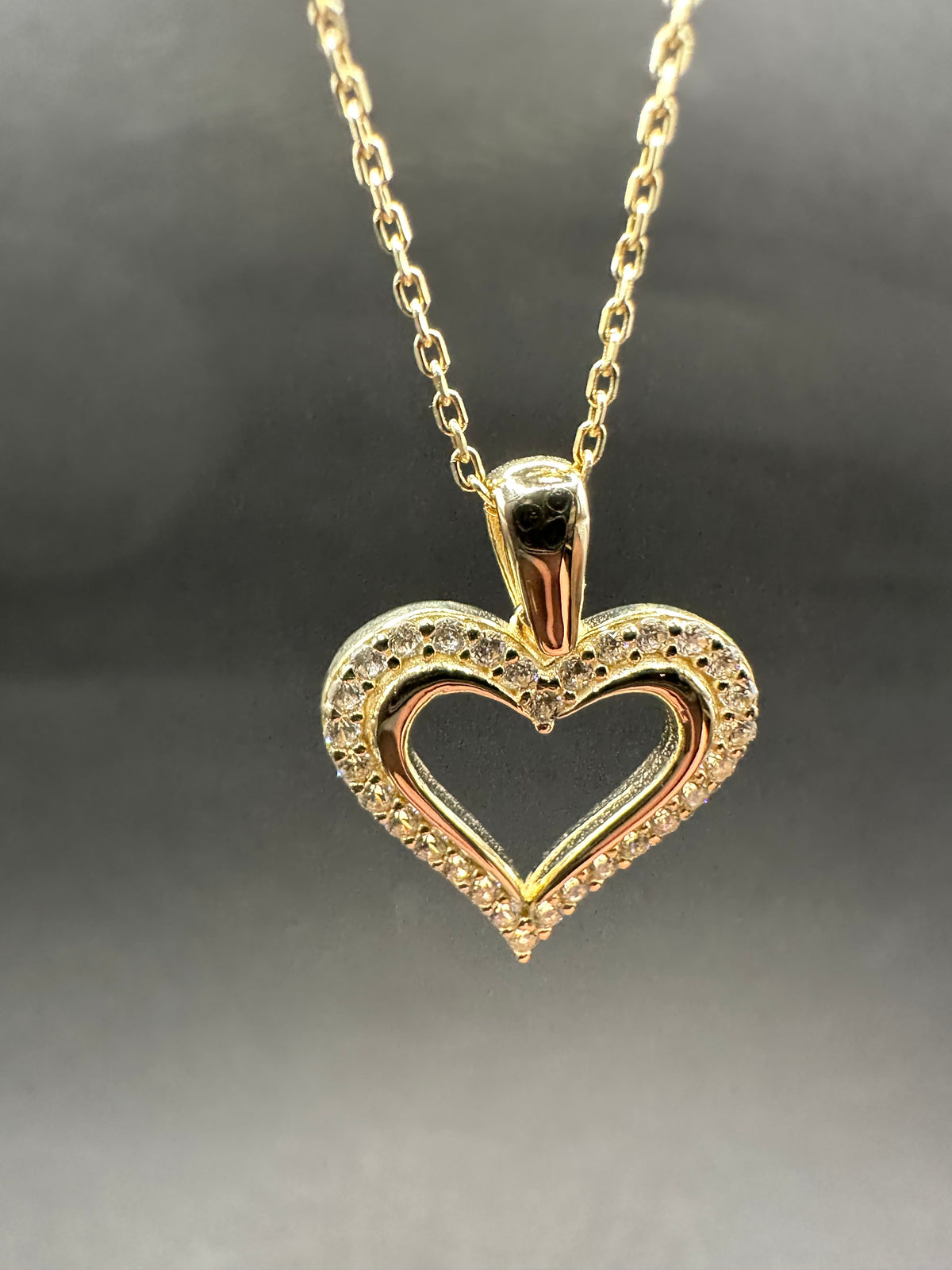 14K Gouden Ketting met Hart Hanger & Zirkonia – 42 cm