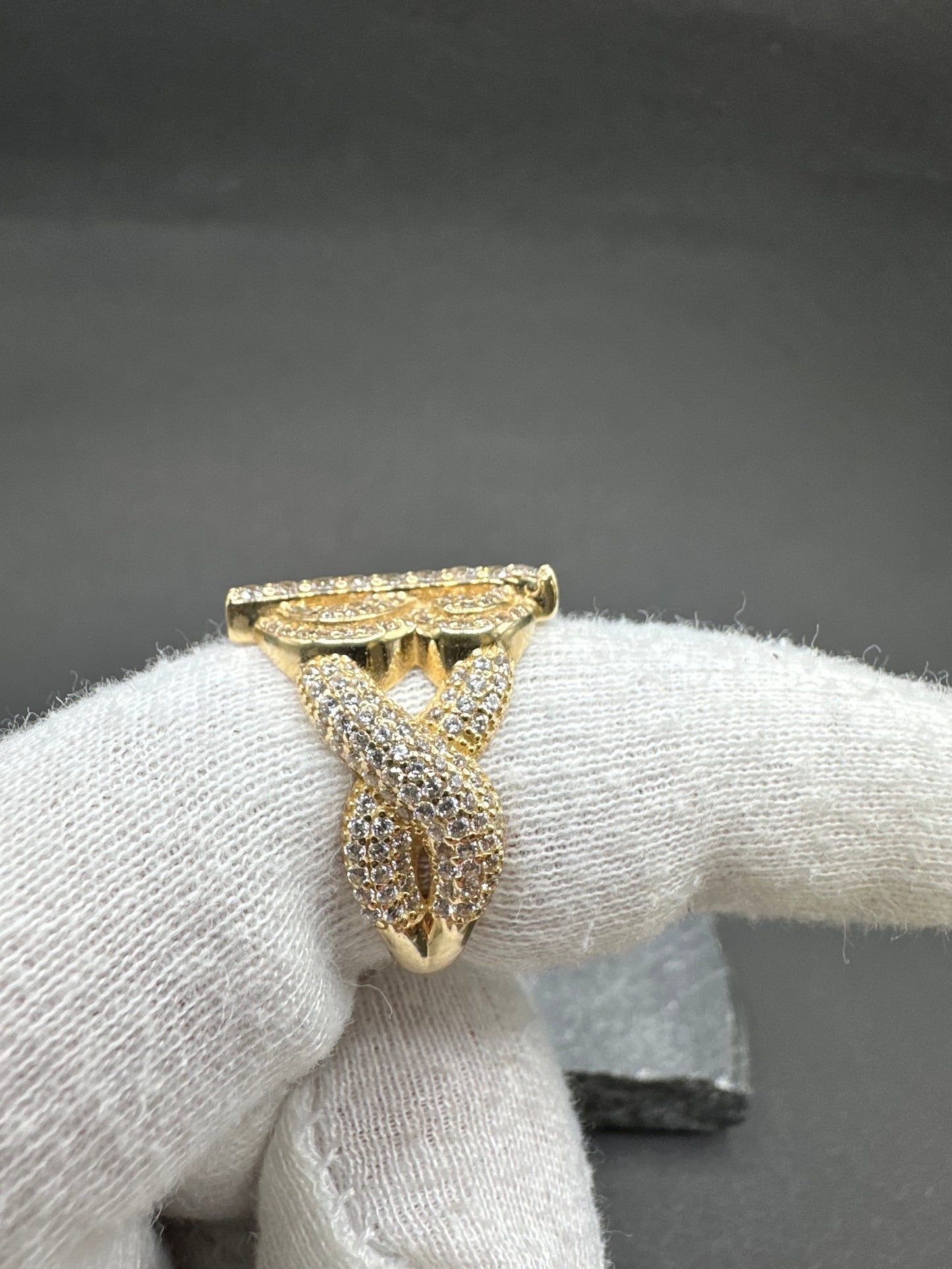 14K Gouden Iced Out Dollar Ring met Zirkonia – Maat 20